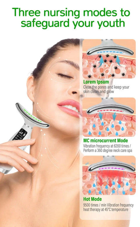 EMS Micro-current Neck Face Beauty Device 7 Color Facial Massager for Enhanced Face Neck and Shoulder Care with Vibrating