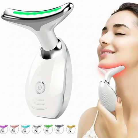 7LED Color Vibrating Neck Device Beauty Gift, neck and face skin massager, 1 piece set portable usb charging, electric Facial ma