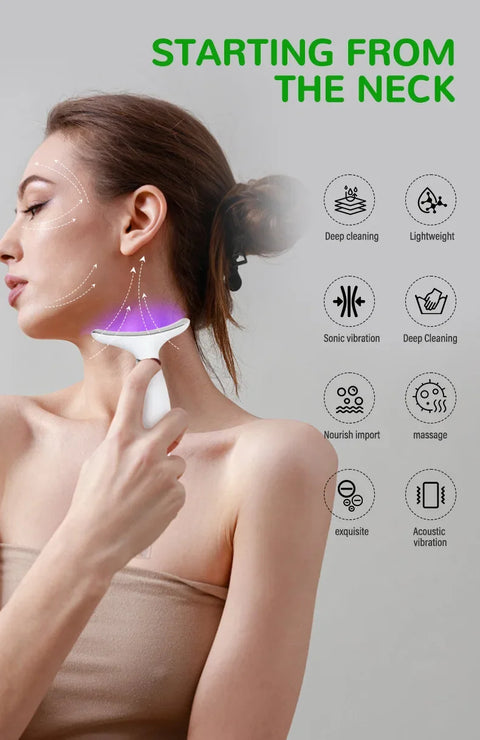 EMS Micro-current Neck Face Beauty Device 7 Color Facial Massager for Enhanced Face Neck and Shoulder Care with Vibrating