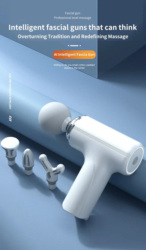 Portable AI Facial Massage Gun – Electric Percussion Massager with 4 Replaceable Heads & LED Light