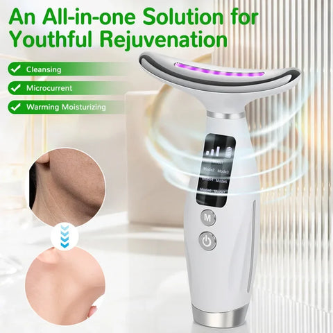 EMS Micro-current Neck Face Beauty Device 7 Color Facial Massager for Enhanced Face Neck and Shoulder Care with Vibrating