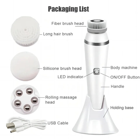 4 in 1 Electric Facial Cleansing Brush Waterproof IPX7 Face Massager Cleansing Device for Deep Cleaning Removal Blackhead Pore