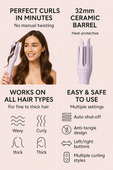 2 in 1 Automatic Hair Curler – 32mm Ceramic Barrel